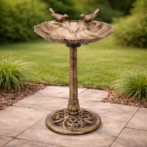 Bronze Effect Freestanding Bird Bath Garden Water Feeder