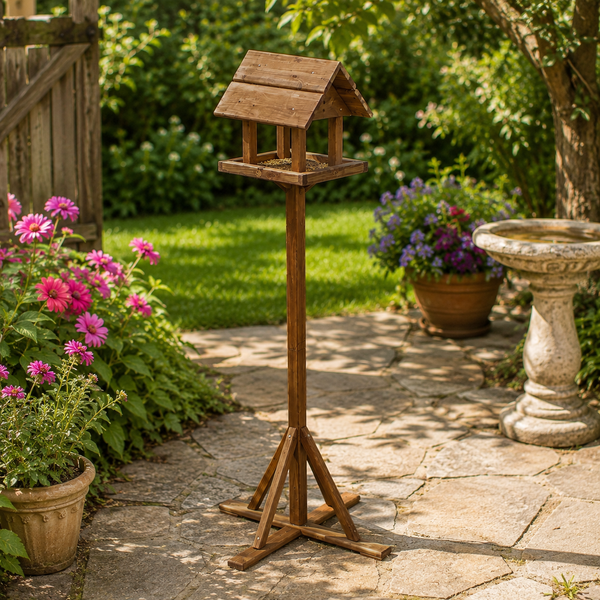 Premium Freestanding Wooden Bird Feeding Station