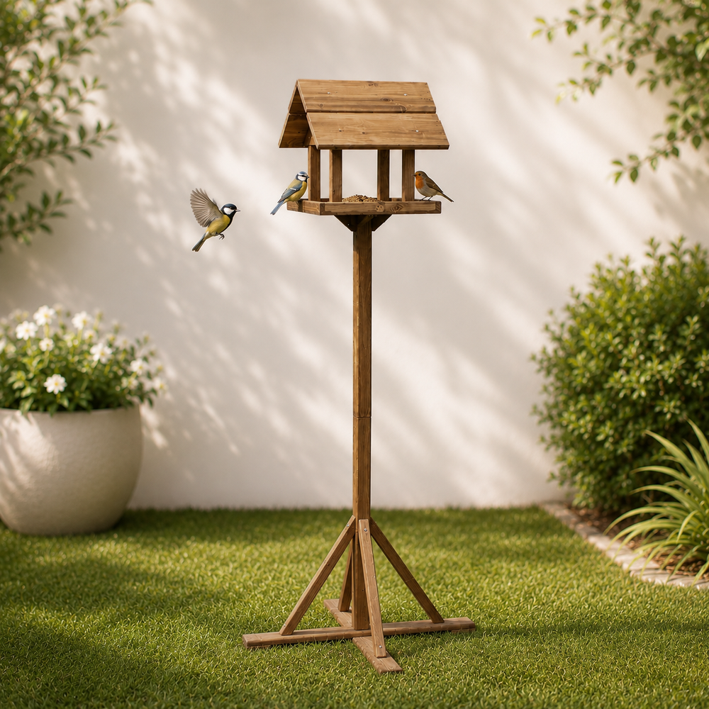 Premium Freestanding Wooden Bird Feeding Station