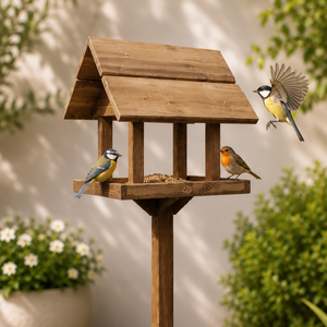 Premium Freestanding Wooden Bird Feeding Station