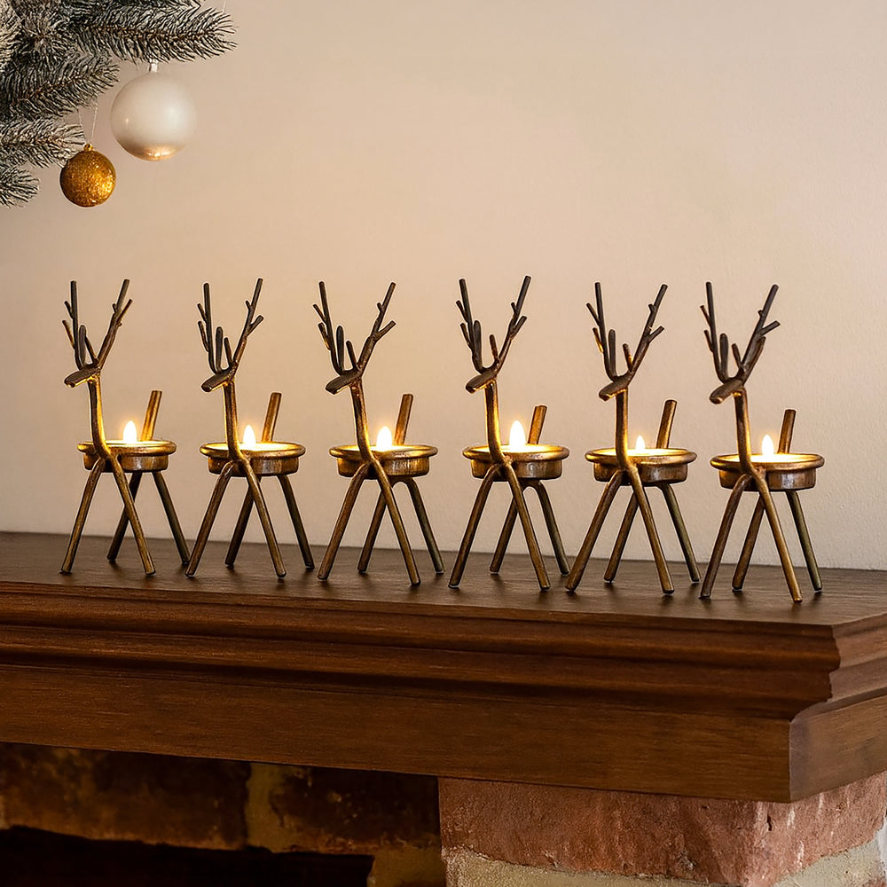 6pc Reindeer Metal Tea Light Candle Holders Christmas Decorations