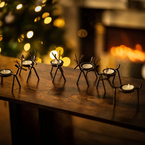 6pc Reindeer Metal Tea Light Candle Holders Christmas Decorations