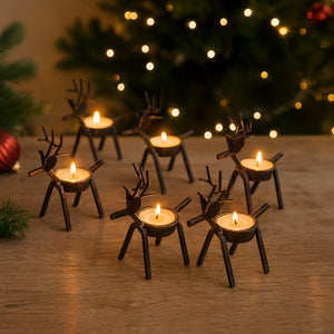 6pc Reindeer Metal Tea Light Candle Holders Christmas Decorations
