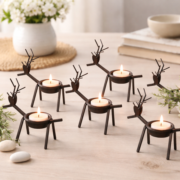 6pc Reindeer Metal Tea Light Candle Holders Christmas Decorations