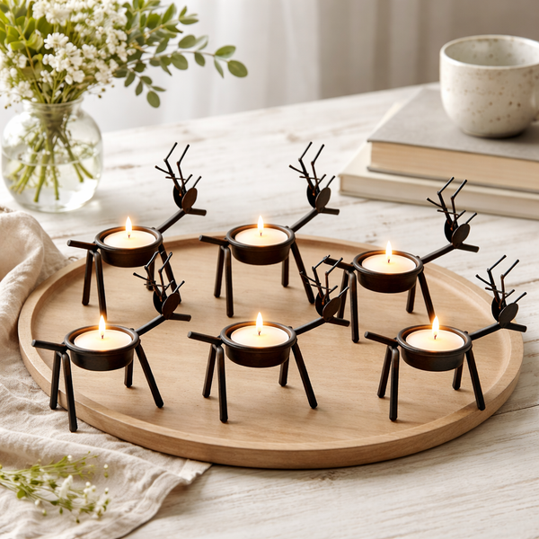 6pc Reindeer Metal Tea Light Candle Holders Christmas Decorations