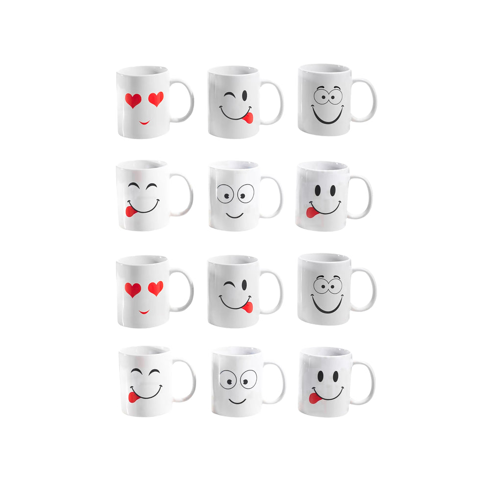12 Piece Funny Face Coffee Mug Set for Parties, Offices & Novelty Gift Ideas