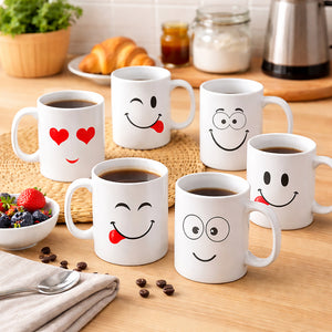 12 Piece Funny Face Coffee Mug Set for Parties, Offices & Novelty Gift Ideas