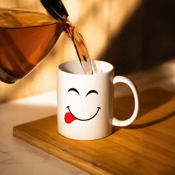 Set of 6 White Emoji Coffee Mugs – Dishwasher Safe Porcelain Tea & Hot Chocolate Cups