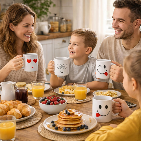 12 Piece Funny Face Coffee Mug Set for Parties, Offices & Novelty Gift Ideas