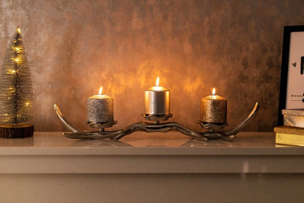 Silver Rustic Antler Candle Holder
