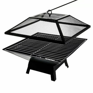 Premium Square Fire Pit with BBQ Grill Mesh Lid & Poker