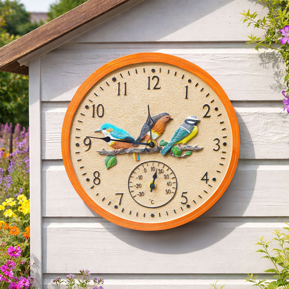 Vintage Bird Wall Clock and Thermometer