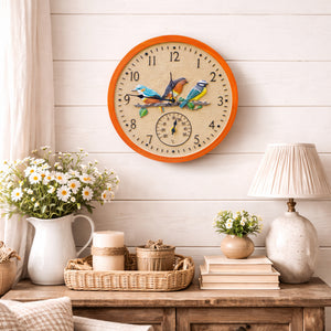 Vintage Bird Wall Clock and Thermometer