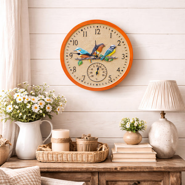 Vintage Bird Wall Clock and Thermometer