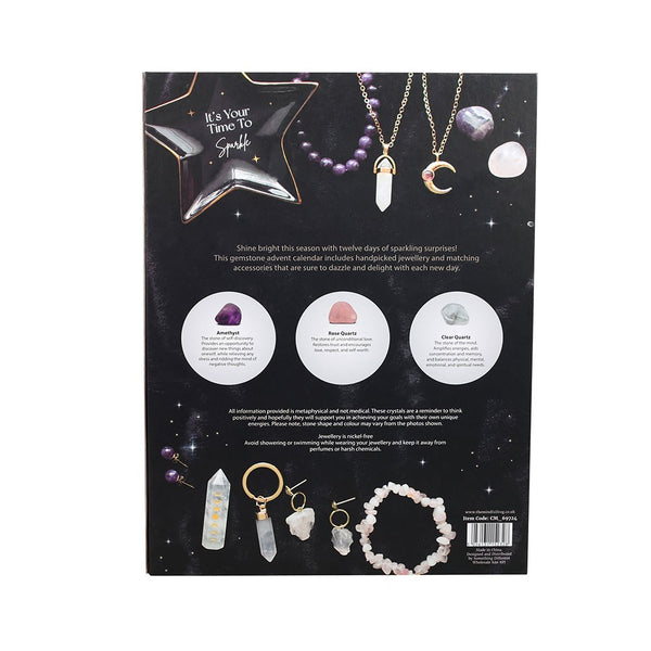 Jewellery advent calendar packaging with star-shaped container and crystal-themed design.
