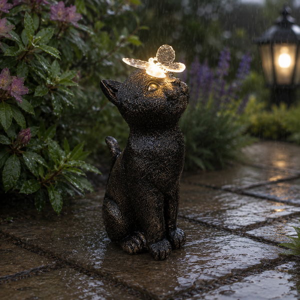 Solar Cat with Butterfly Garden Ornament Light