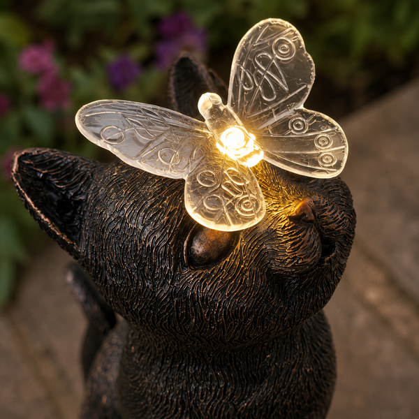 Solar Cat with Butterfly Garden Ornament Light