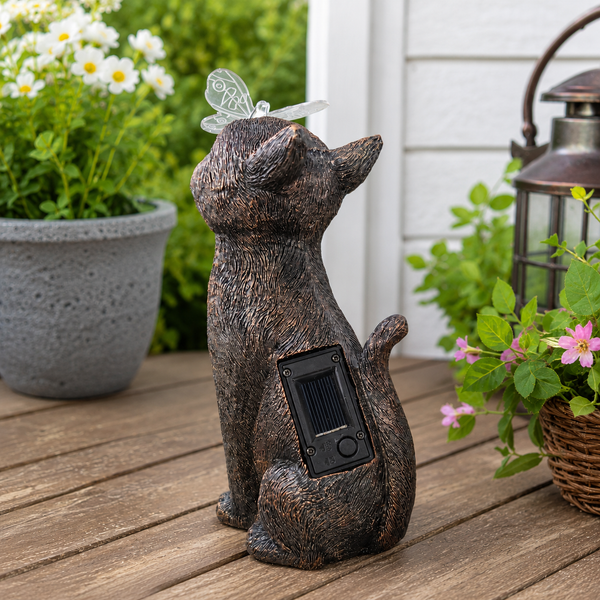 Solar Cat with Butterfly Garden Ornament Light