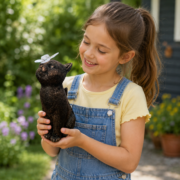 Solar Cat with Butterfly Garden Ornament Light