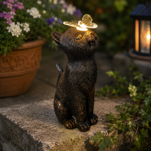 Solar Cat with Butterfly Garden Ornament Light