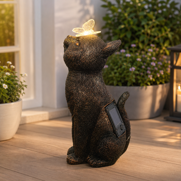 Solar Cat with Butterfly Garden Ornament Light