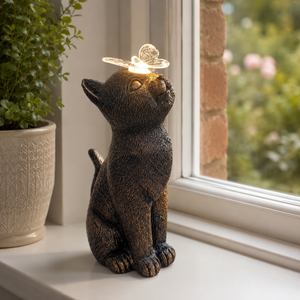 Solar Cat with Butterfly Garden Ornament Light