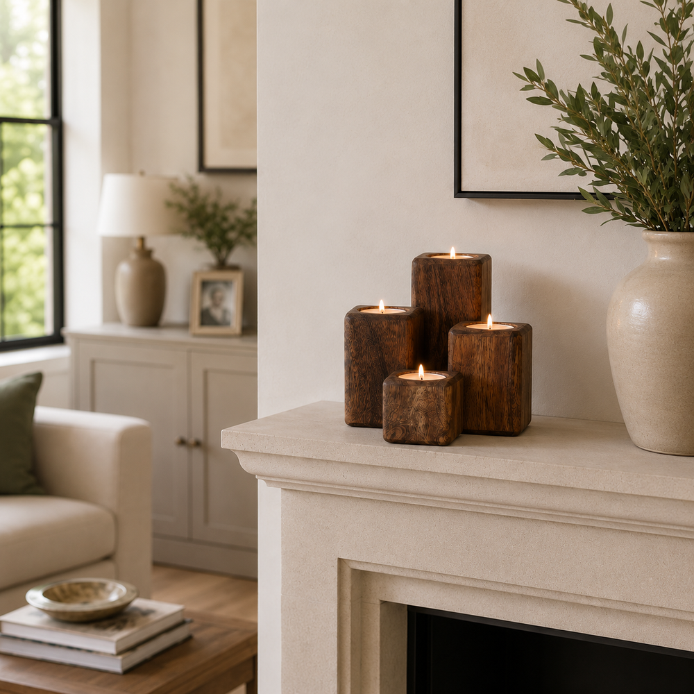 Mango Wood Tea Light Holder Set