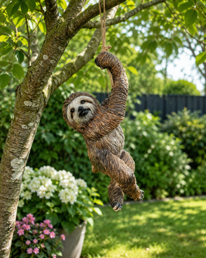 Swinging Sloth Resin Garden Ornament – Hanging Outdoor Sloth Decor