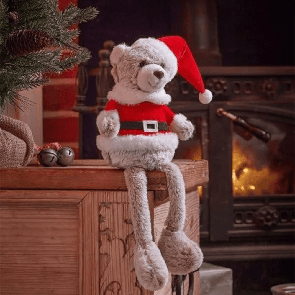 Christmas Santa teddy sitting ornament with soft plush finish