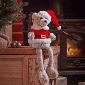 Christmas Santa teddy sitting ornament with soft plush finish