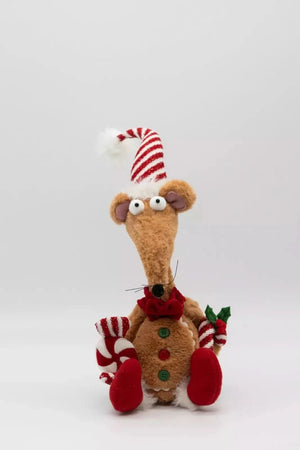 Plush festive rat decoration with bow tie
