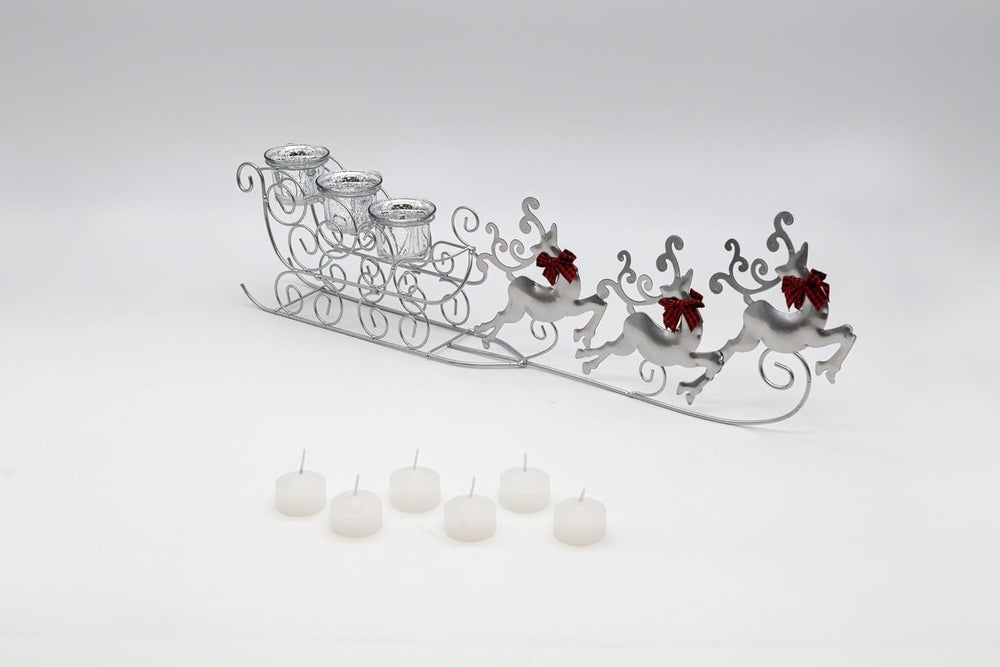 Glass flying reindeer Christmas candle holder
