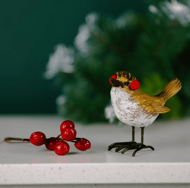 Christmas robin decoration with realistic red breast design