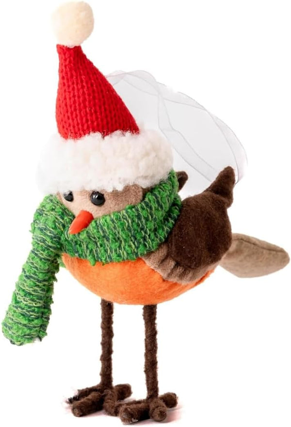 18cm festive robin tree decoration made from soft plush fabric