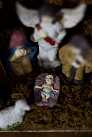 Mary and Joseph Christmas decoration with newborn Jesus