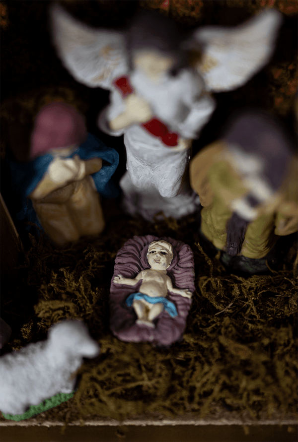 Mary and Joseph Christmas decoration with newborn Jesus