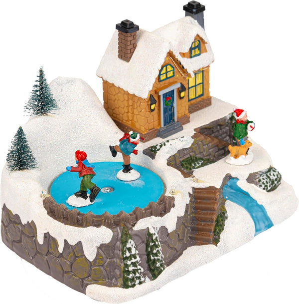 18cm festive winter village ornament with ice skating scene