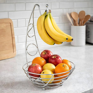 Chrome countertop fruit basket for modern kitchen décor