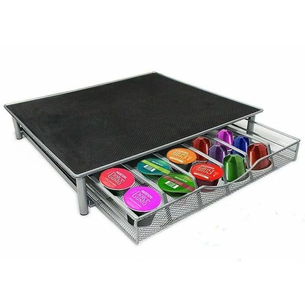 Coffee capsule storage drawer holding multiple pods