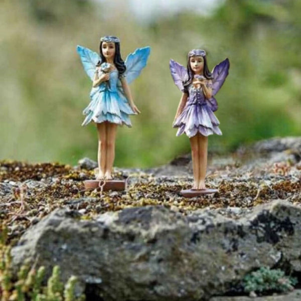 Fairy Garden Enchanted Miniature 2pc Fairy Figurines Fairies (Blue & Purple)