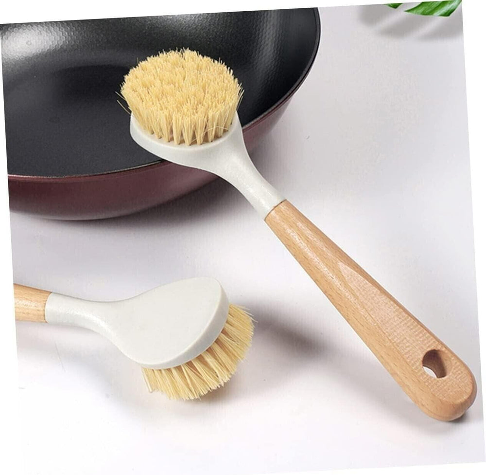 Reusable bamboo washing up brush for kitchen cleaning