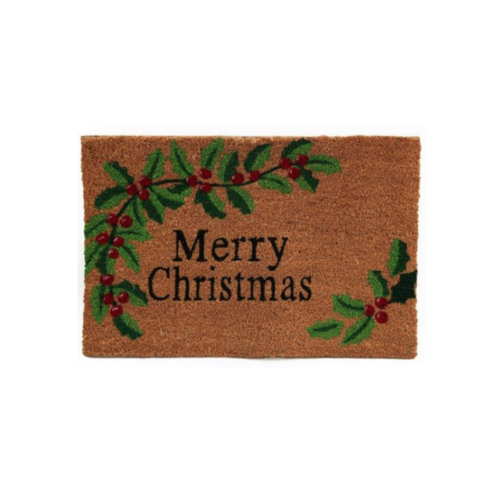 Merry Christmas Holly & Berry Coir Doormat – 60 × 40cm