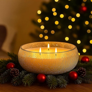 Large 3 Wick Unscented Candle in Crackle-Effect Glass