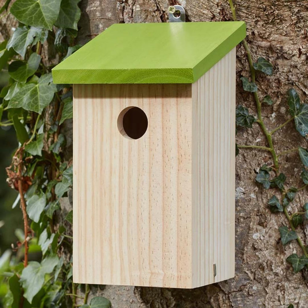 FSC timber wooden bird box with green roof
