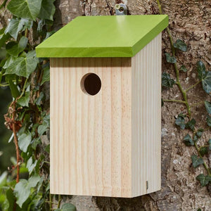 FSC timber wooden bird box with green roof