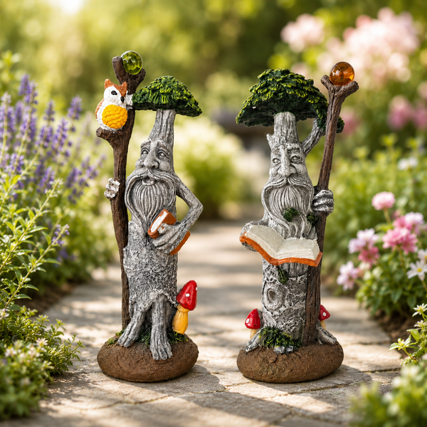 Set of 2 Tree Man Garden Ornaments Fantasy Face Tree Decorations
