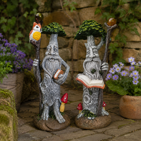 Set of 2 Tree Man Garden Ornaments Fantasy Face Tree Decorations