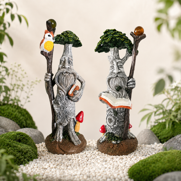 Set of 2 Tree Man Garden Ornaments Fantasy Face Tree Decorations