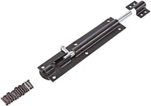 Black sliding door lock for shed entrance