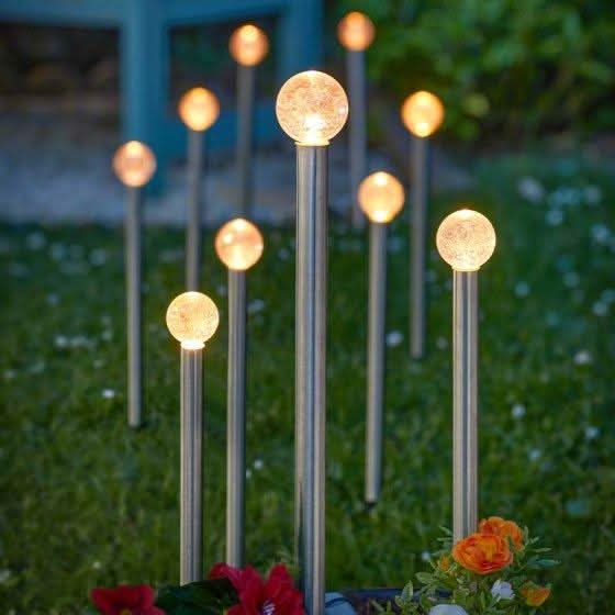 Set of 10 GlowBall solar stake lights with warm white LEDs